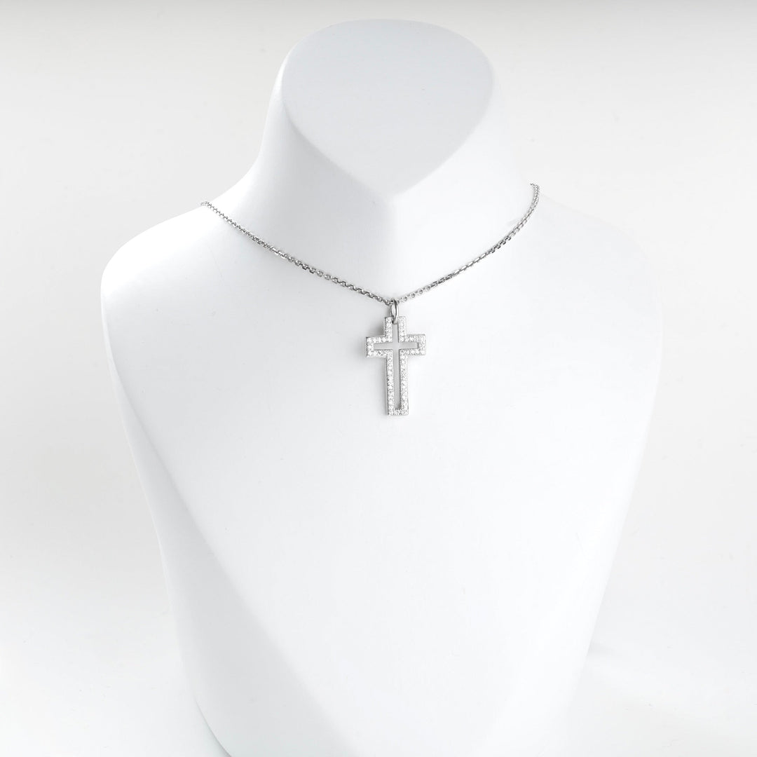 Rhodium-Plated Silver 925 Cubic Zirconia Open Cross Pendant | Ukrainian Jewelry
