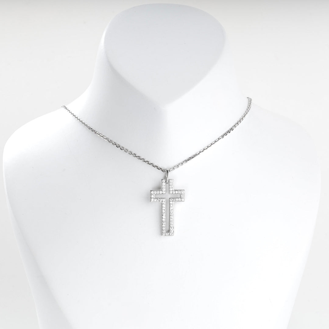 Rhodium-Plated Silver 925 Cubic Zirconia Open Cross Pendant | Ukrainian Jewelry