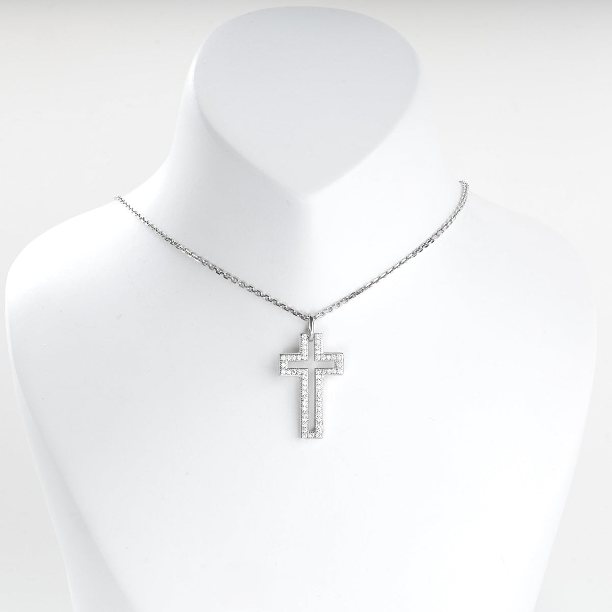 Rhodium-Plated Silver 925 Cubic Zirconia Open Cross Pendant | Ukrainian Jewelry