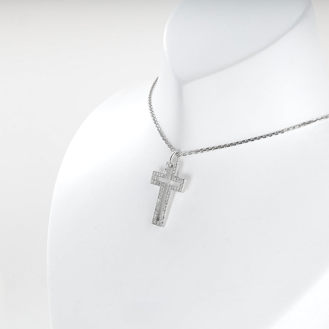 Rhodium-Plated Silver 925 Cubic Zirconia Open Cross Pendant | Ukrainian Jewelry