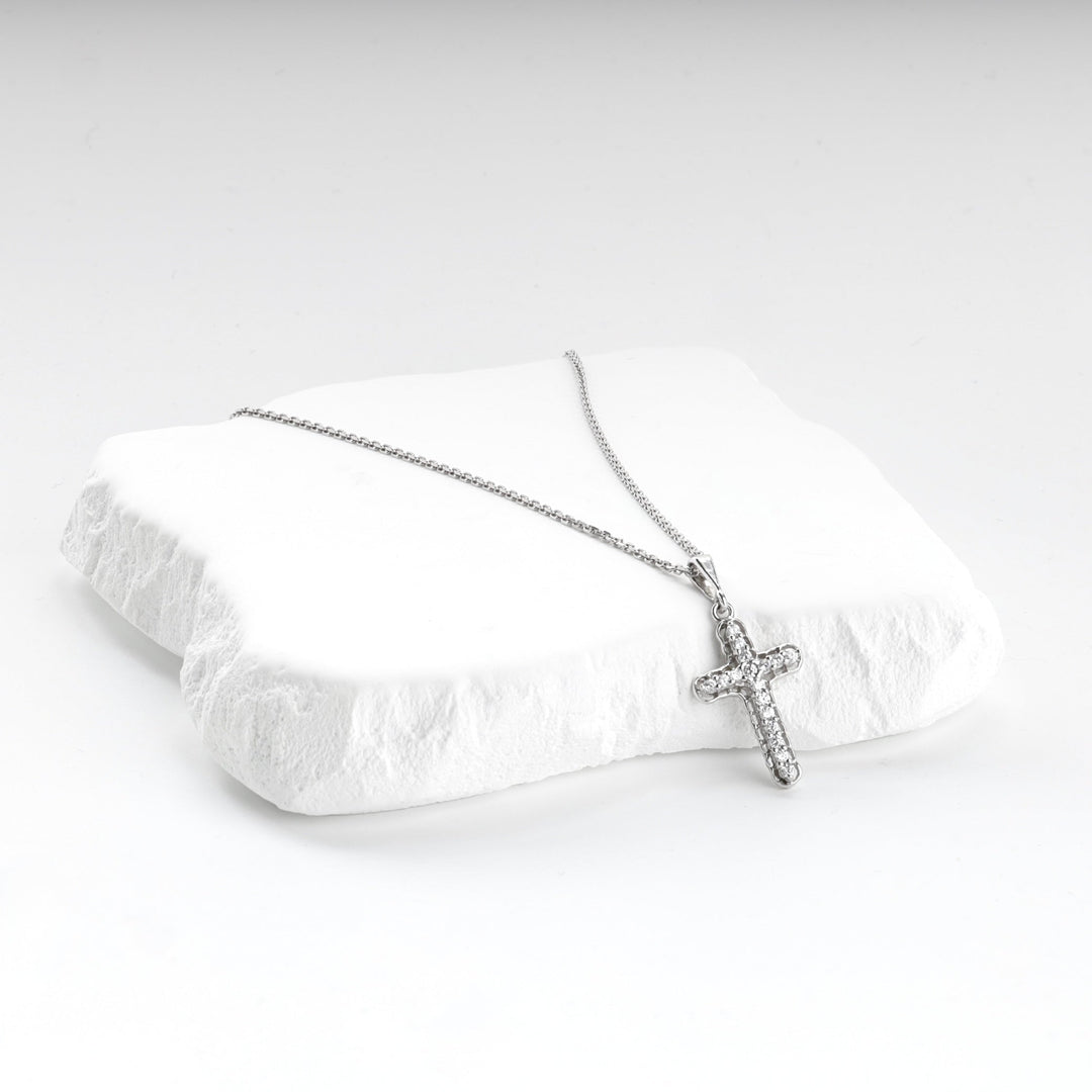 Rhodium-Plated Silver 925 Cubic Zirconia Cross Pendant | Ukrainian Jewelry