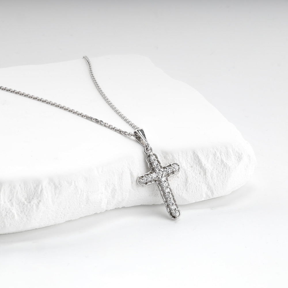 Rhodium-Plated Silver 925 Cubic Zirconia Cross Pendant | Ukrainian Jewelry