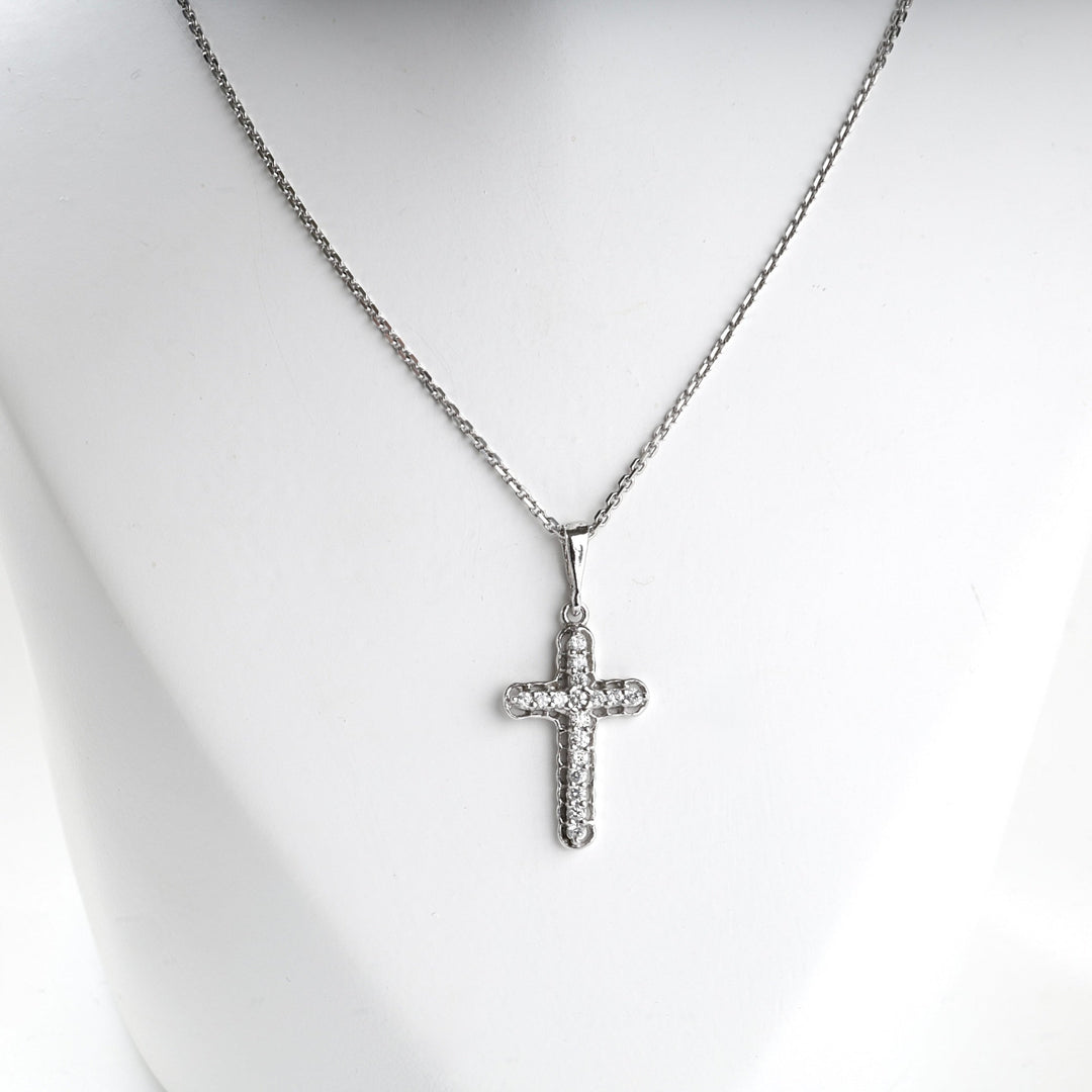 Rhodium-Plated Silver 925 Cubic Zirconia Cross Pendant | Ukrainian Jewelry
