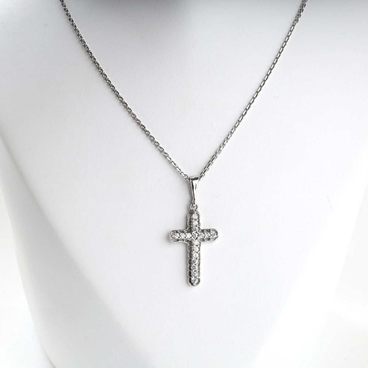 Rhodium-Plated Silver 925 Cubic Zirconia Cross Pendant | Ukrainian Jewelry