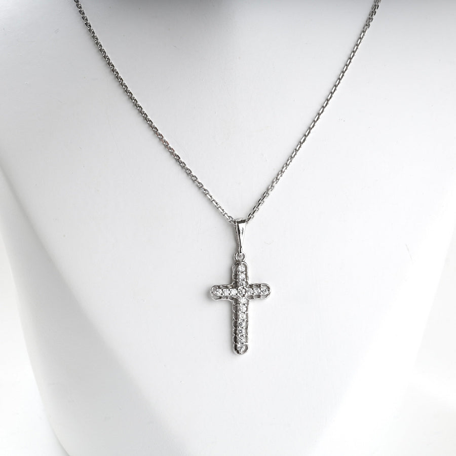Rhodium-Plated Silver 925 Cubic Zirconia Cross Pendant | Ukrainian Jewelry