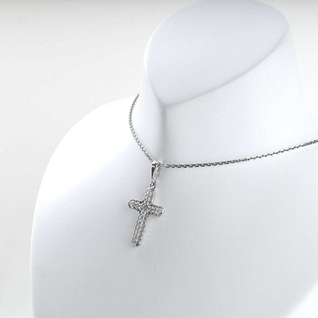 Rhodium-Plated Silver 925 Cubic Zirconia Cross Pendant | Ukrainian Jewelry