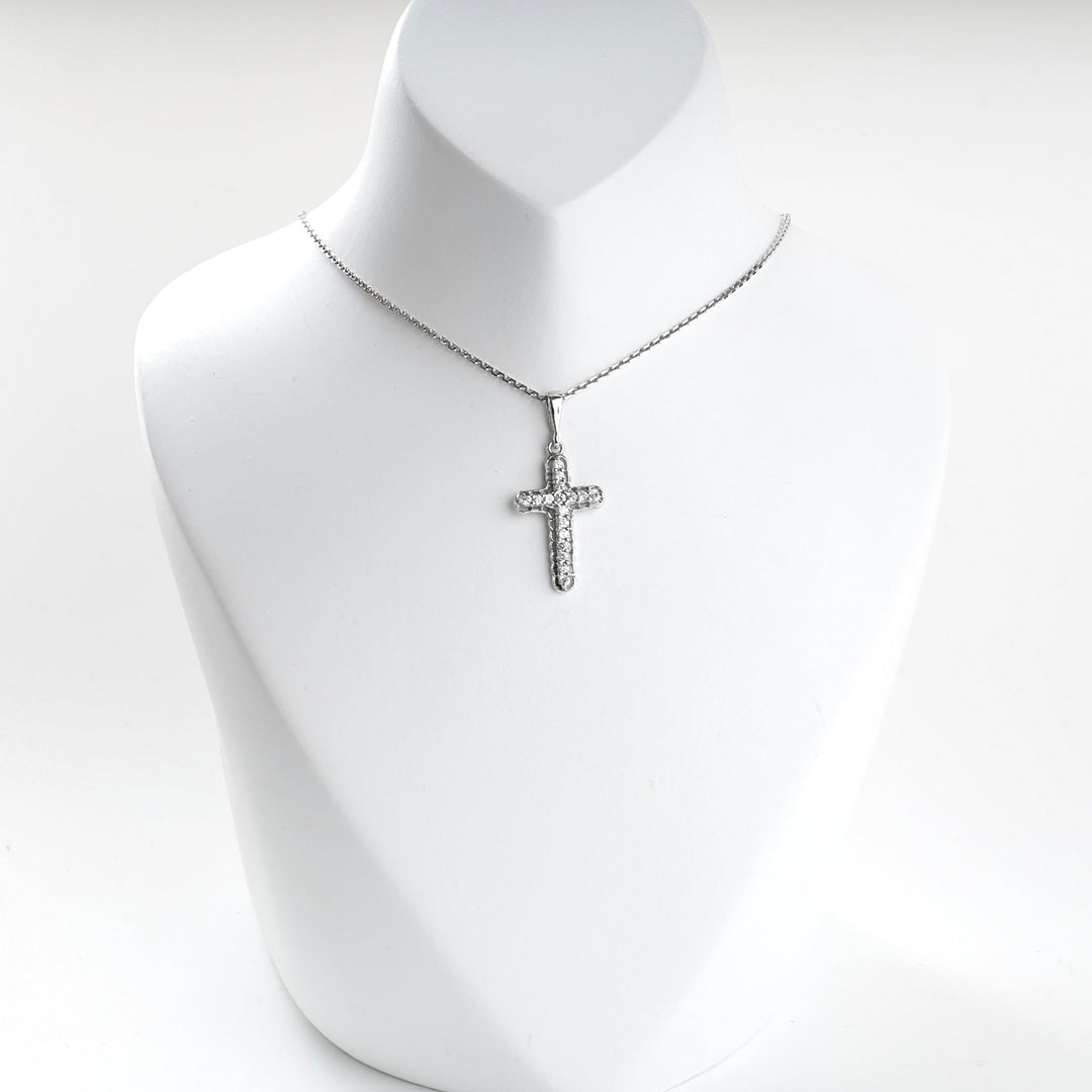 Rhodium-Plated Silver 925 Cubic Zirconia Cross Pendant | Ukrainian Jewelry
