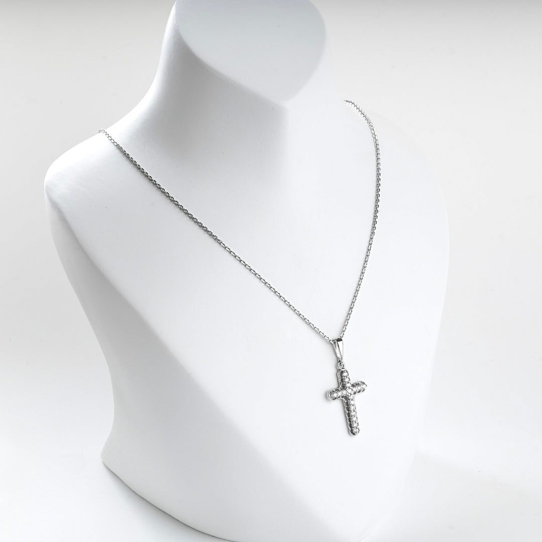 Rhodium-Plated Silver 925 Cubic Zirconia Cross Pendant | Ukrainian Jewelry