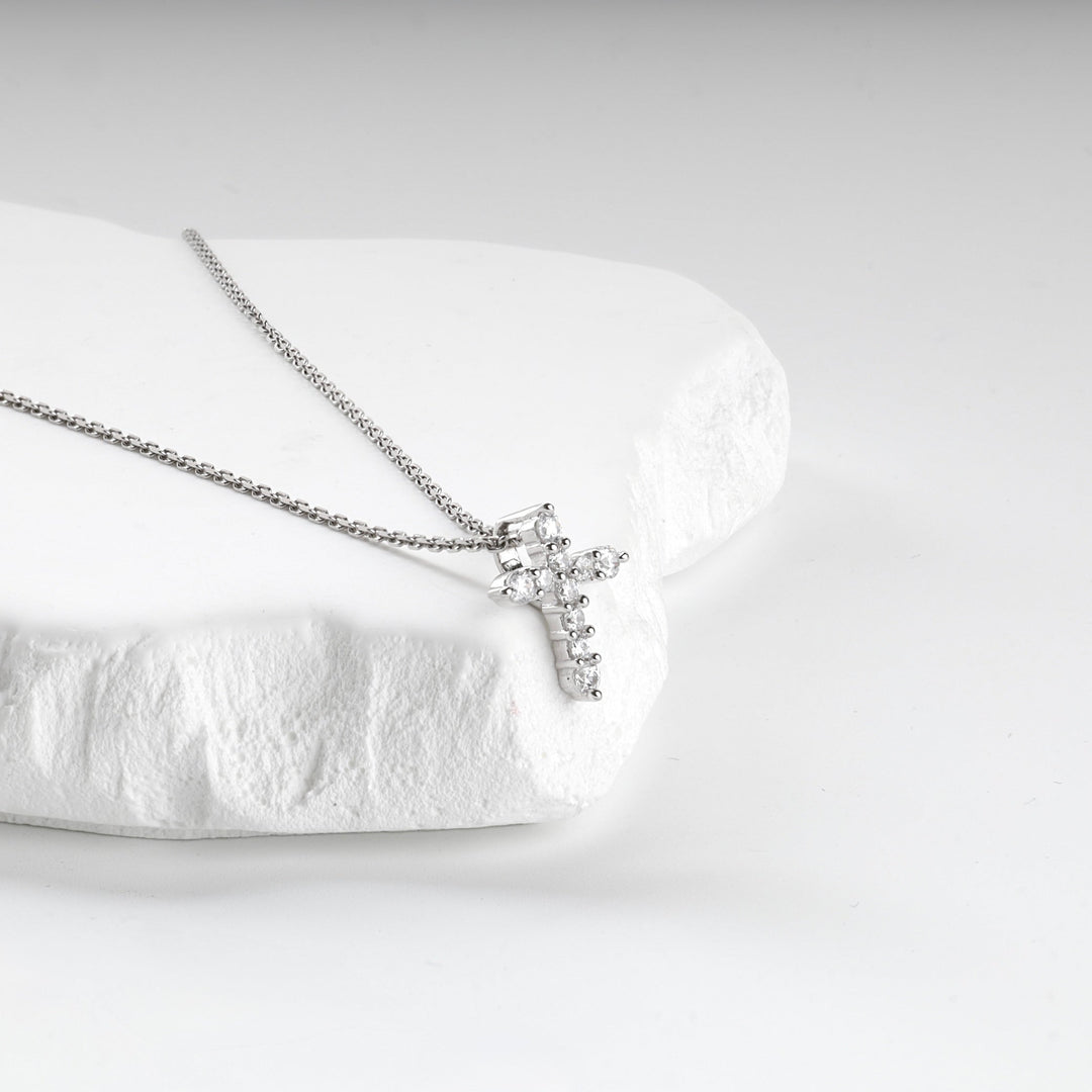 Rhodium-Plated Silver 925 Cluster Zirconia Cross Pendant | Ukrainian Jewelry