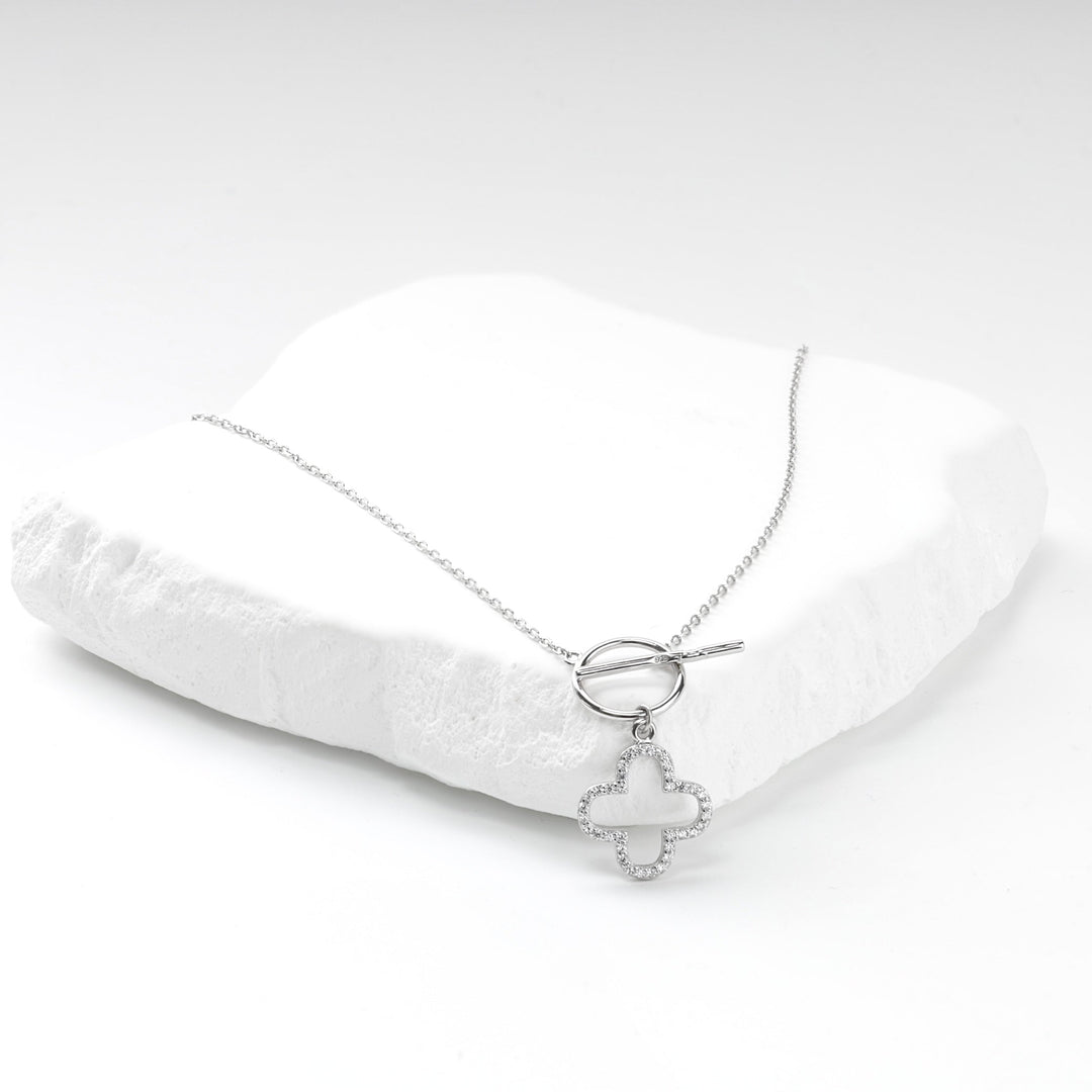 Rhodium-Plated Silver 925 Cubic Zirconia Clover Toggle Necklace | Ukrainian Jewelry