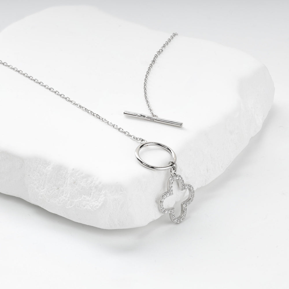 Rhodium-Plated Silver 925 Cubic Zirconia Clover Toggle Necklace | Ukrainian Jewelry