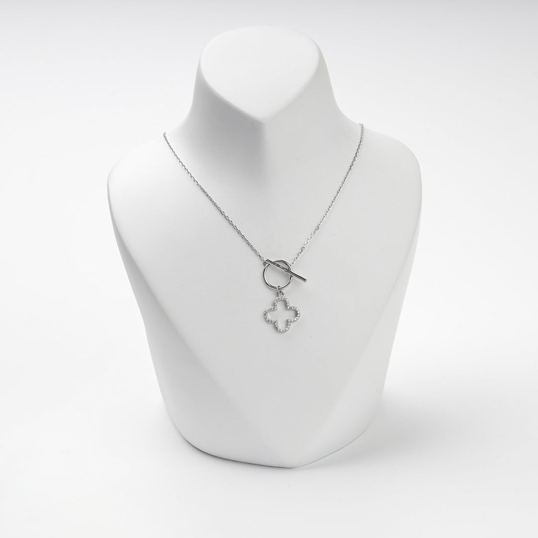 Rhodium-Plated Silver 925 Cubic Zirconia Clover Toggle Necklace | Ukrainian Jewelry