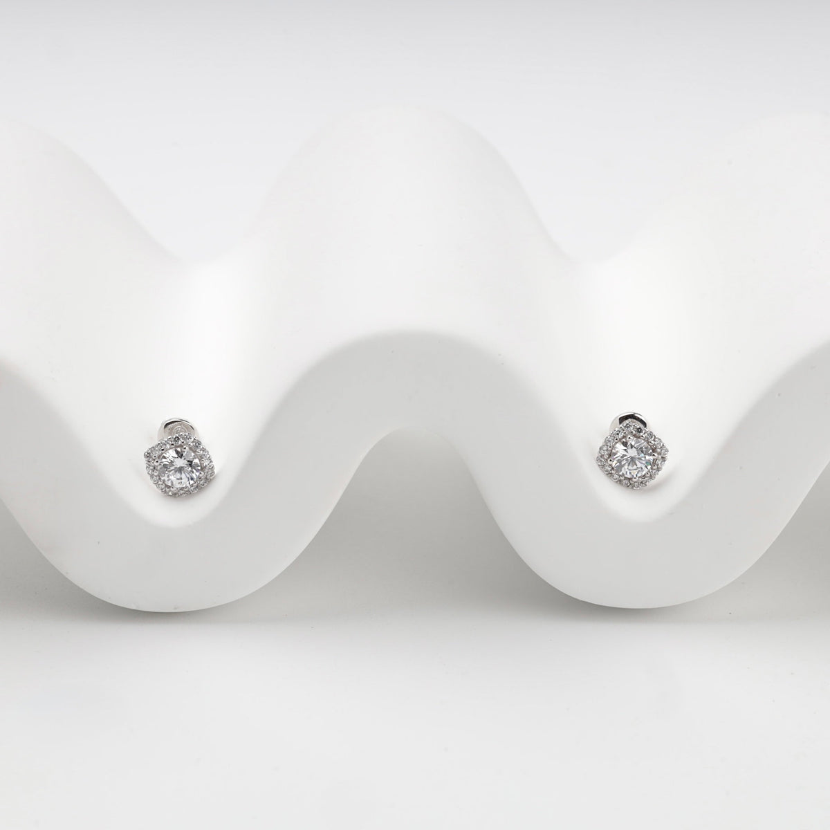 White Gold 14K (585) Cubic Zirconia Halo Stud Earrings | Ukrainian Jewelry