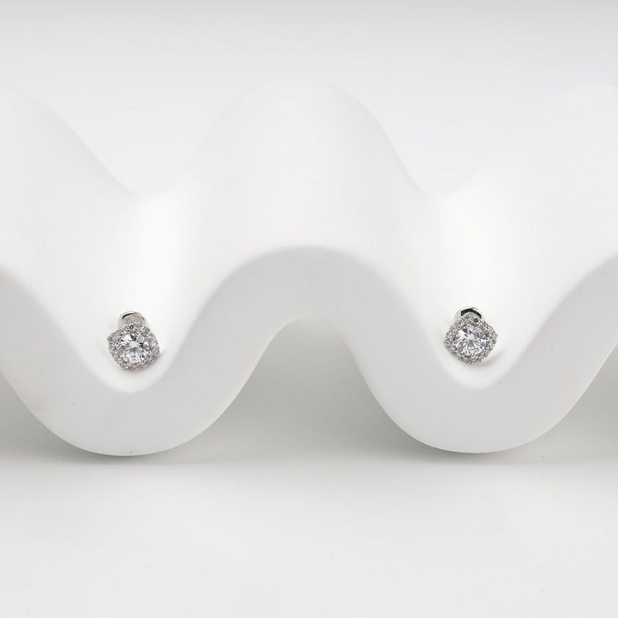 White Gold 14K (585) Cubic Zirconia Halo Stud Earrings | Ukrainian Jewelry