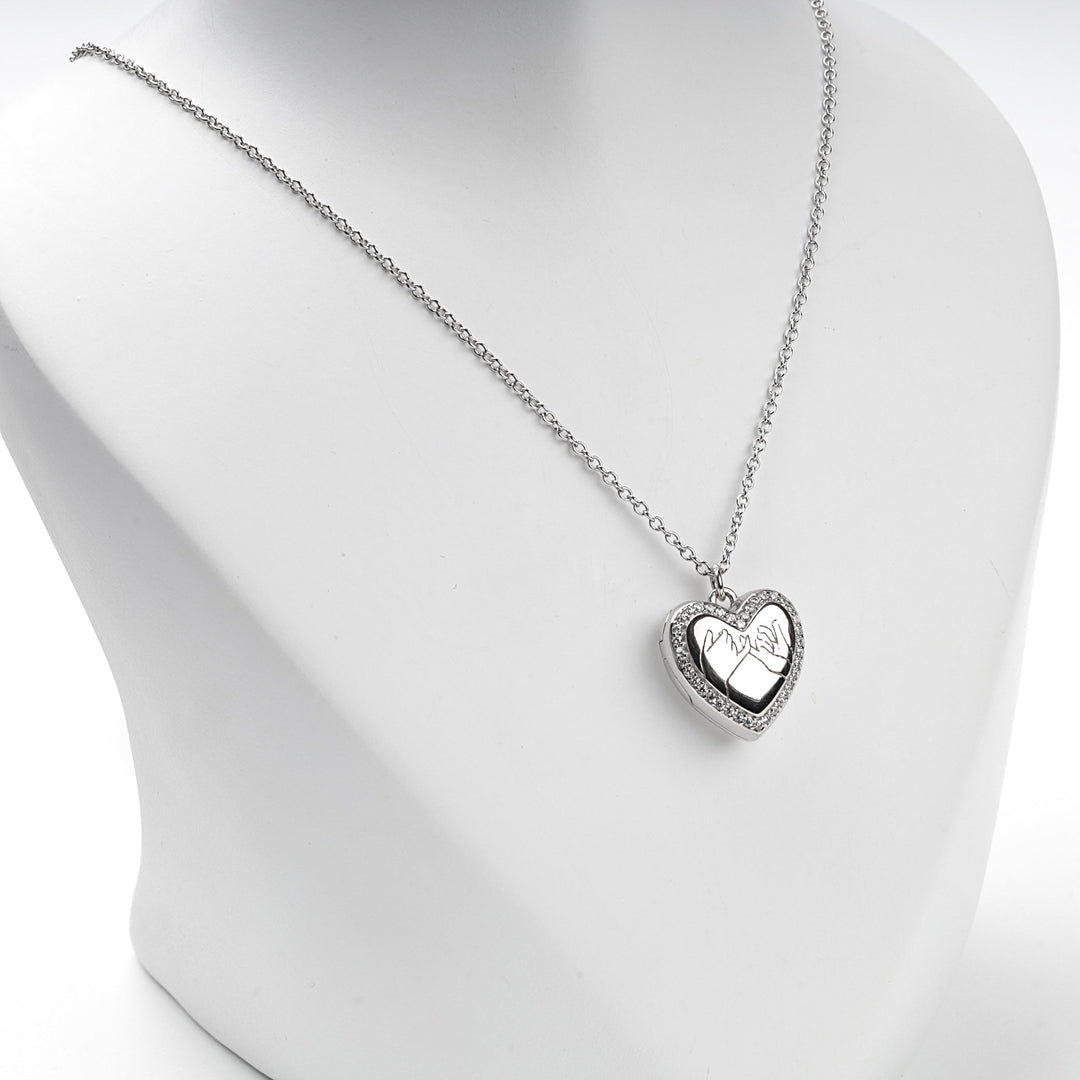 Rhodium-Plated Silver 925 Pinky Promise Heart Locket Necklace | Ukrainian Jewelry