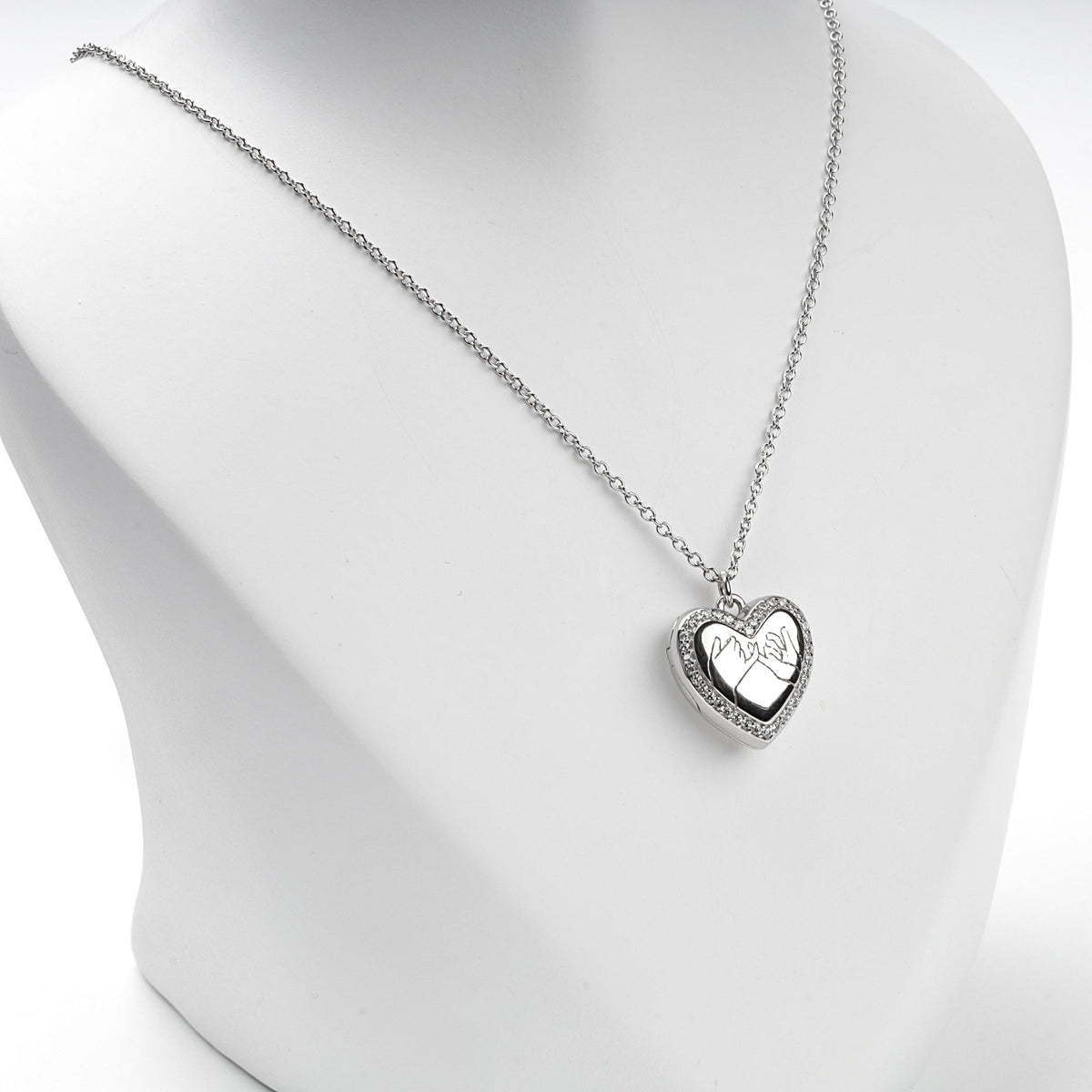 Rhodium-Plated Silver 925 Pinky Promise Heart Locket Necklace | Ukrainian Jewelry
