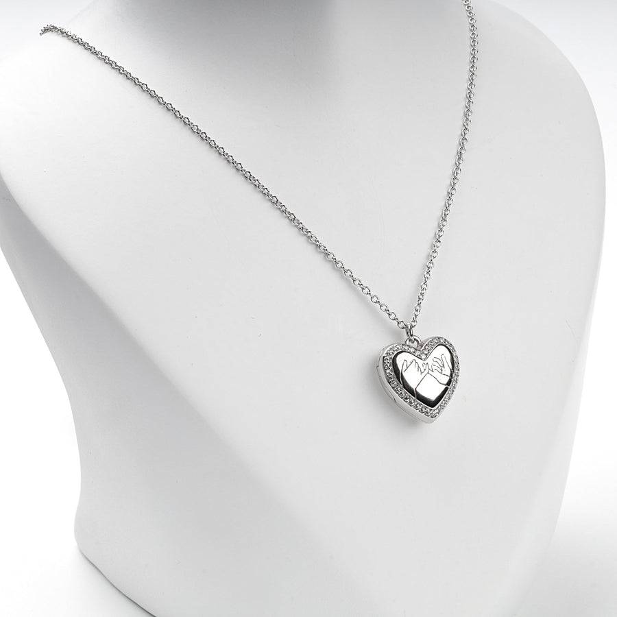 Rhodium-Plated Silver 925 Pinky Promise Heart Locket Necklace | Ukrainian Jewelry
