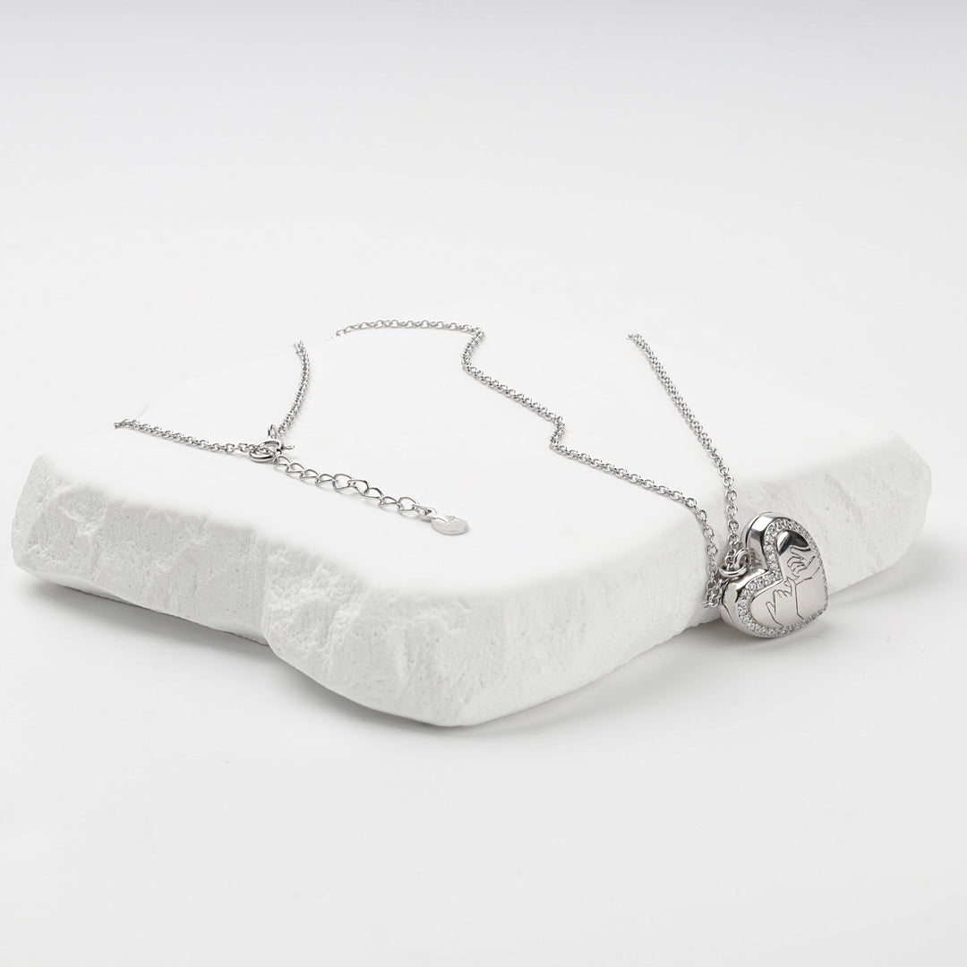 Rhodium-Plated Silver 925 Pinky Promise Heart Locket Necklace | Ukrainian Jewelry