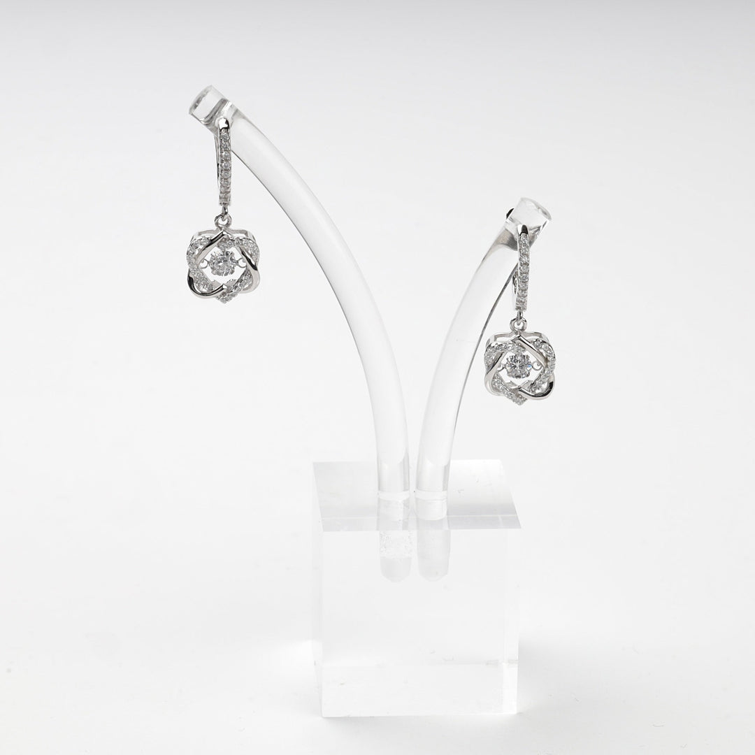 Rhodium-Plated Silver 925 Cubic Zirconia Floral Drop Earrings | Ukrainian Jewelry