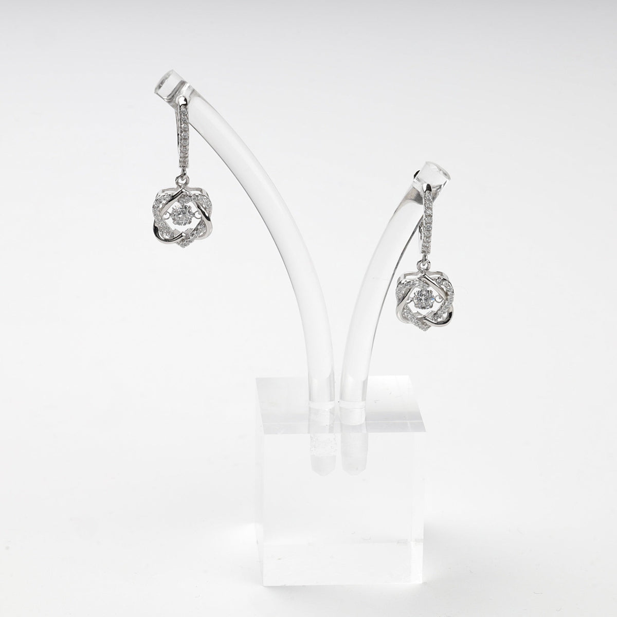 Rhodium-Plated Silver 925 Cubic Zirconia Floral Drop Earrings | Ukrainian Jewelry