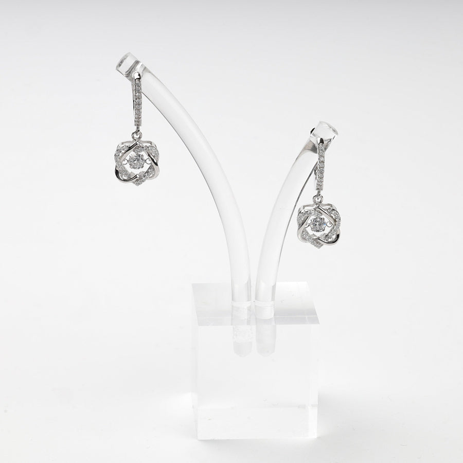 Rhodium-Plated Silver 925 Cubic Zirconia Floral Drop Earrings | Ukrainian Jewelry