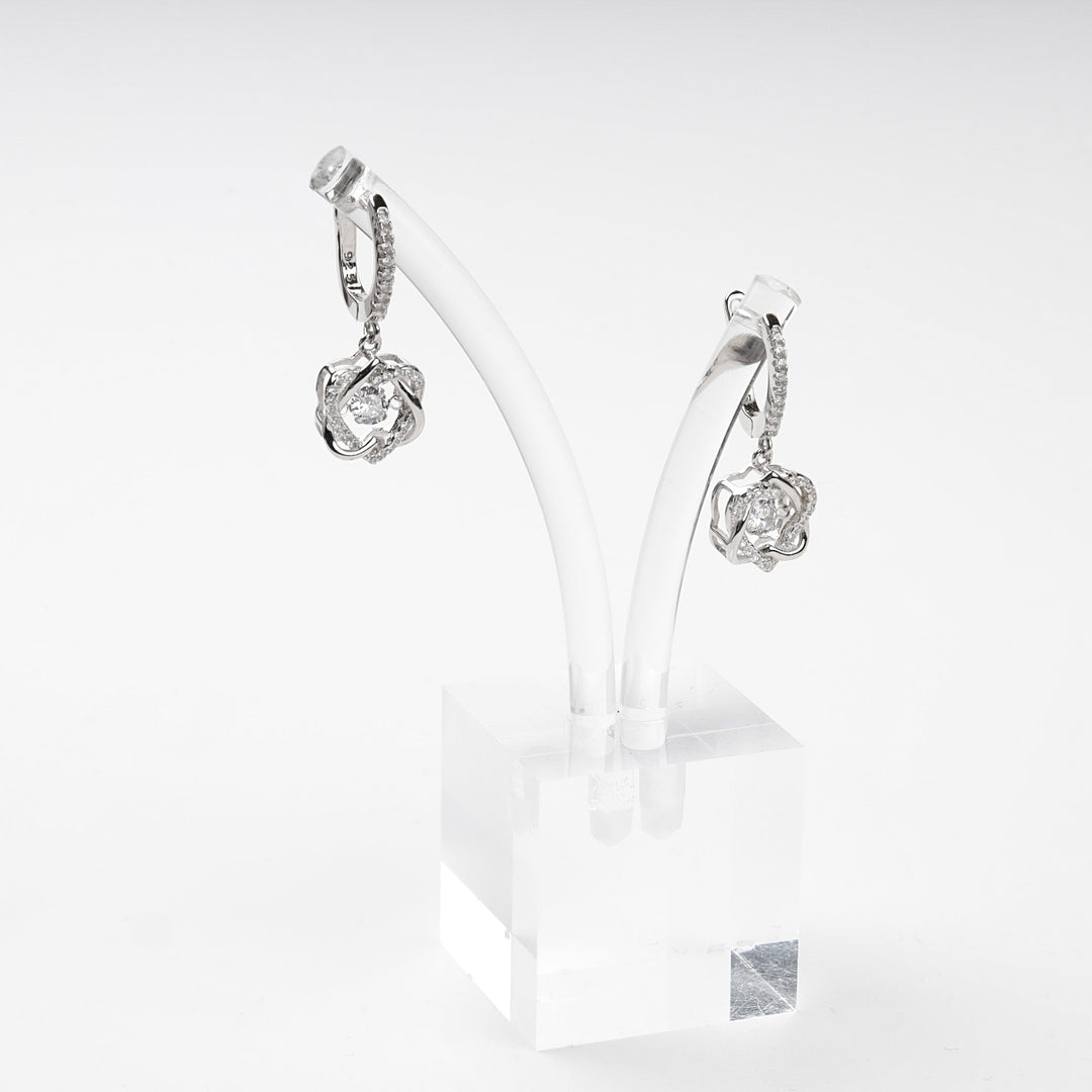 Rhodium-Plated Silver 925 Cubic Zirconia Floral Drop Earrings | Ukrainian Jewelry