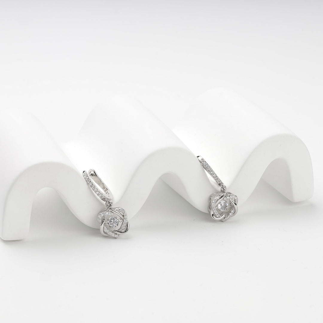 Rhodium-Plated Silver 925 Cubic Zirconia Floral Drop Earrings | Ukrainian Jewelry