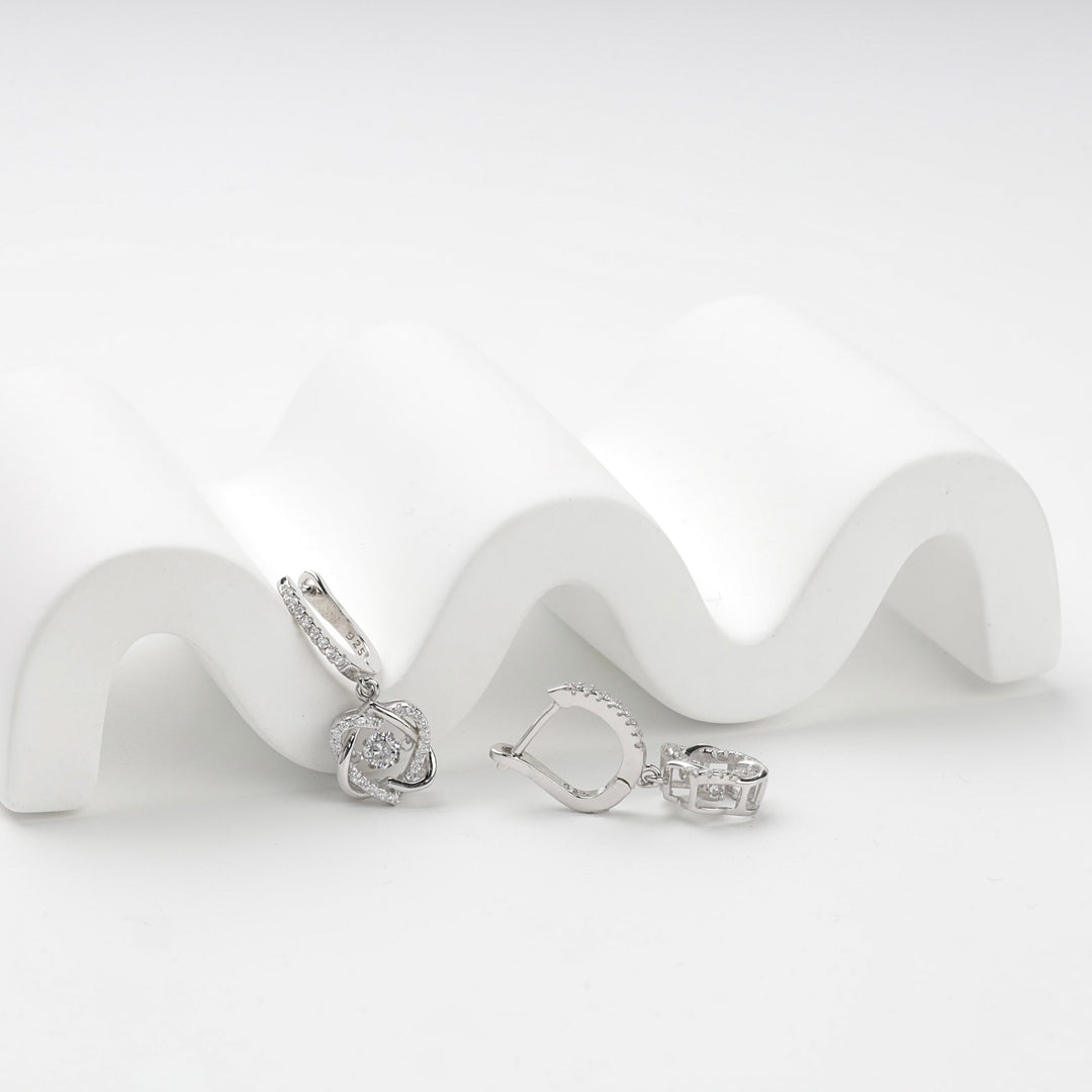 Rhodium-Plated Silver 925 Cubic Zirconia Floral Drop Earrings | Ukrainian Jewelry