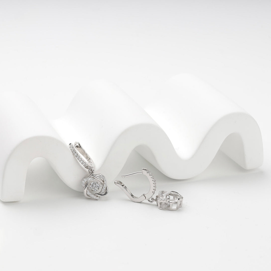Rhodium-Plated Silver 925 Cubic Zirconia Floral Drop Earrings | Ukrainian Jewelry