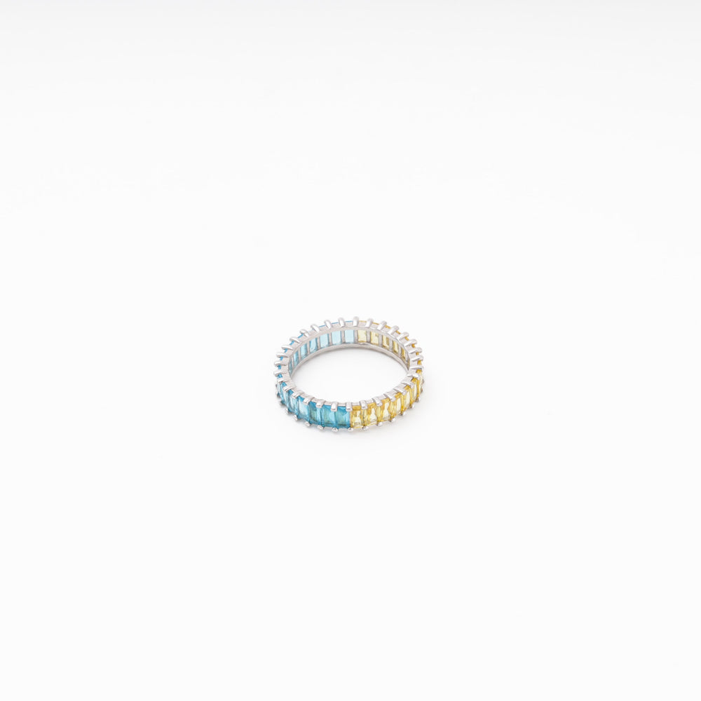 Silver 925 Eternity Ring, Blue and Yellow CZ | Ukrainian Jewelry