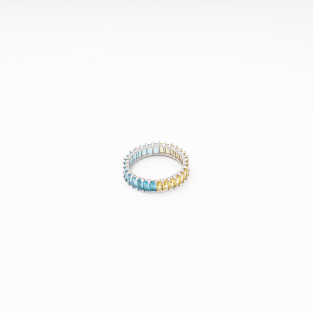 Silver 925 Eternity Ring, Blue and Yellow CZ | Ukrainian Jewelry
