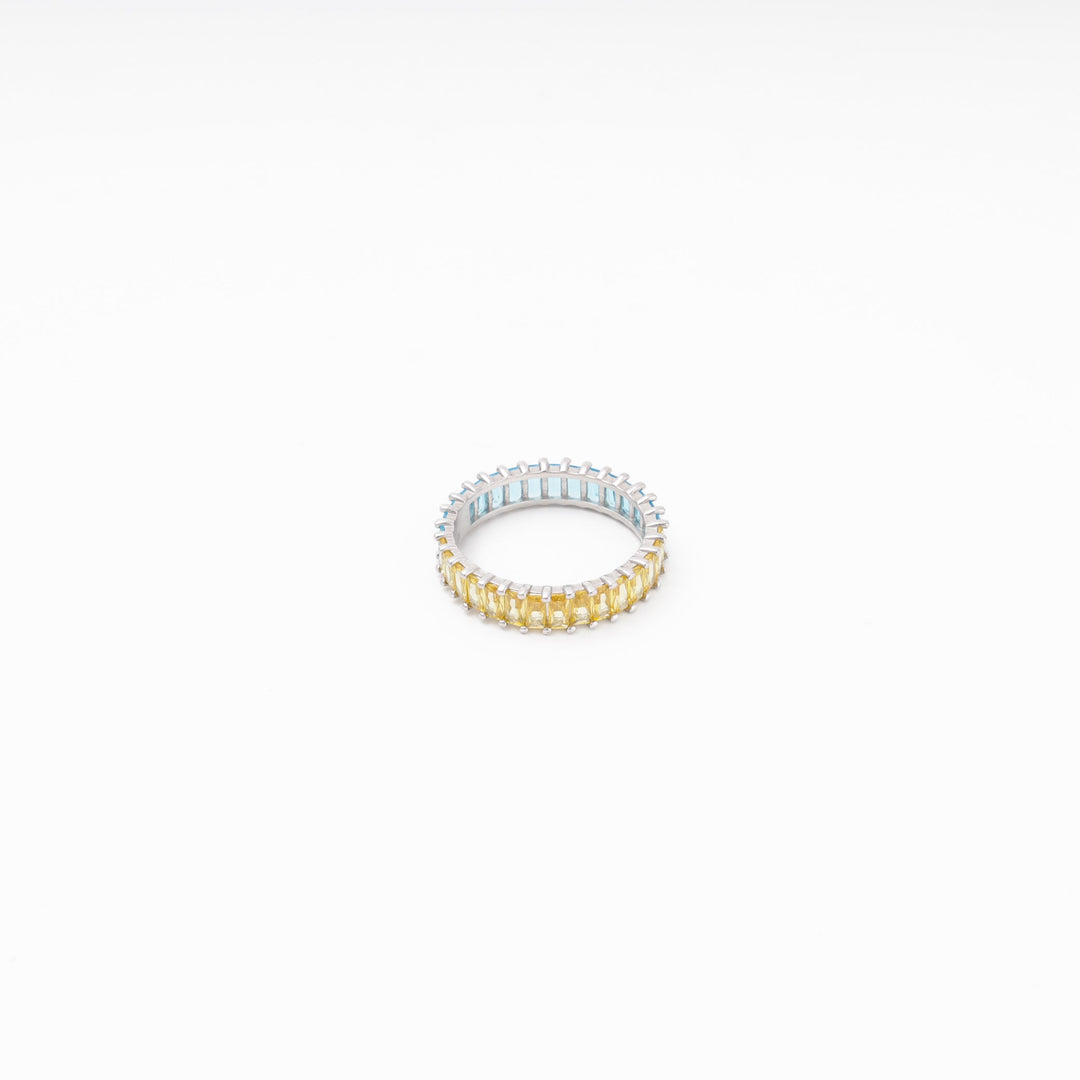 Silver 925 Eternity Ring, Blue and Yellow CZ | Ukrainian Jewelry