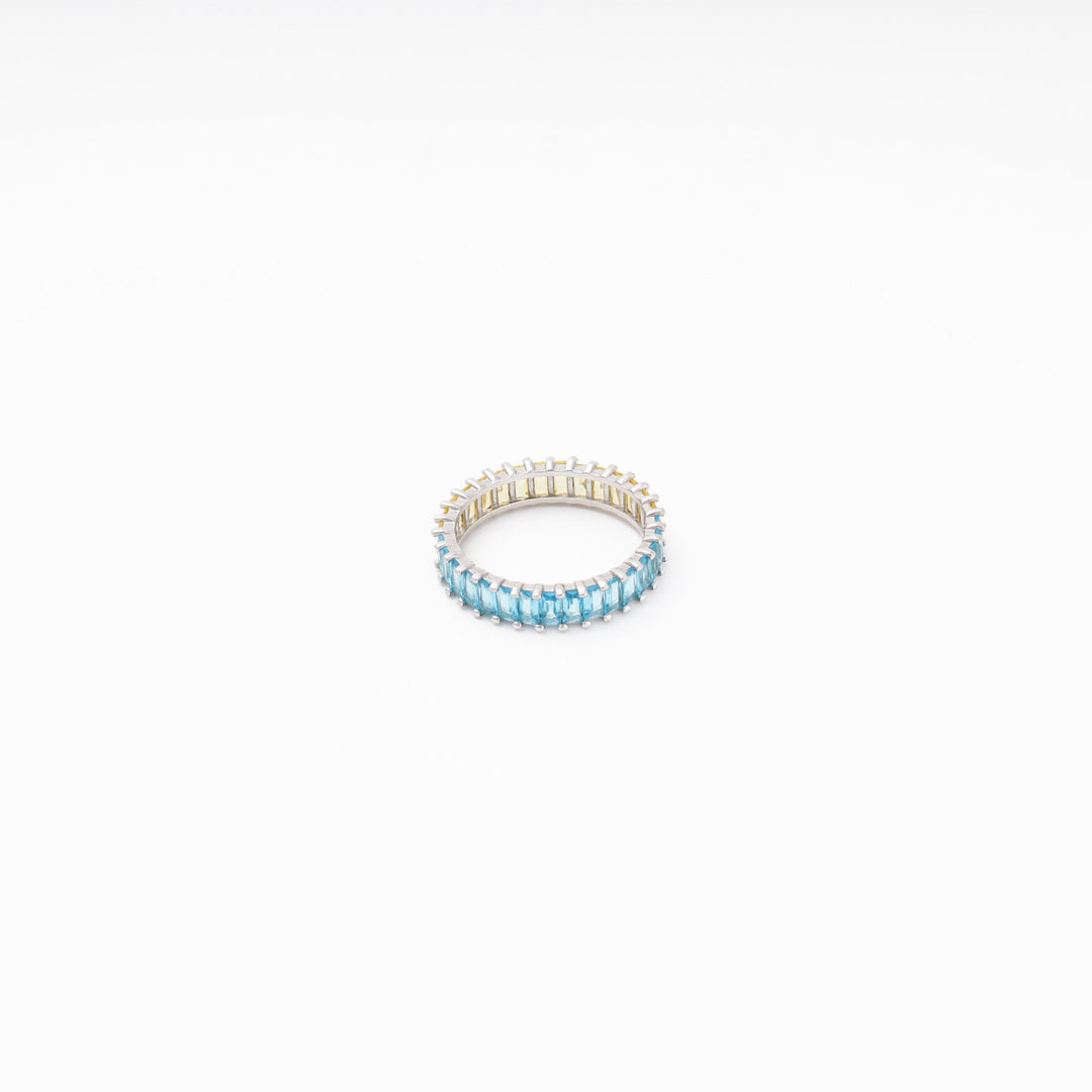 Silver 925 Eternity Ring, Blue and Yellow CZ | Ukrainian Jewelry