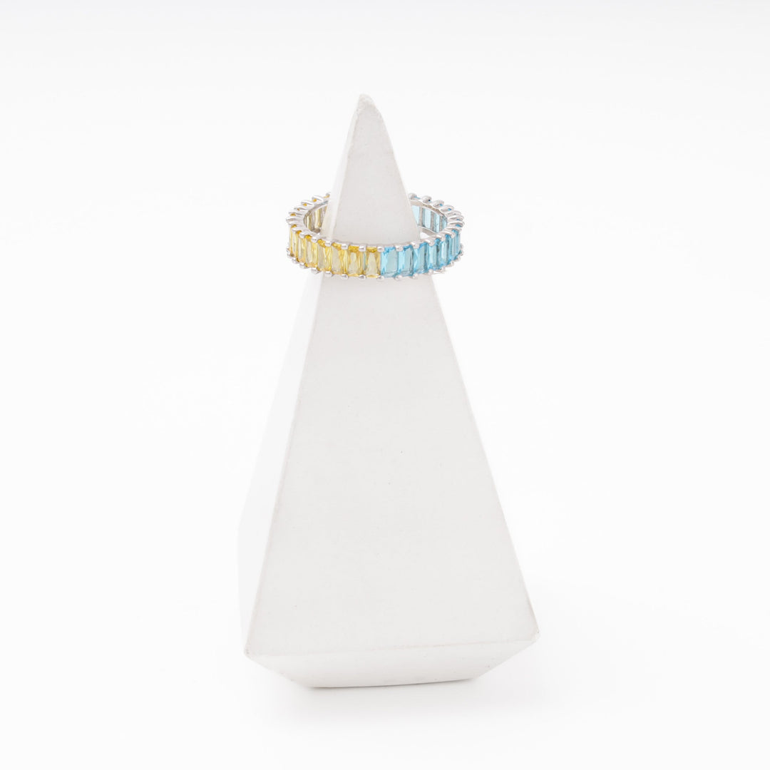 Silver 925 Eternity Ring, Blue and Yellow CZ | Ukrainian Jewelry
