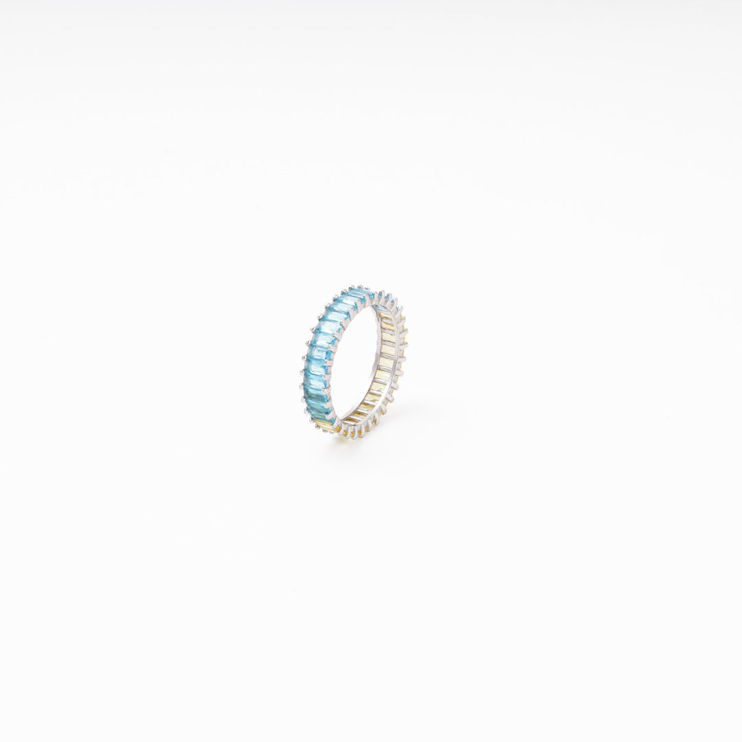 Silver 925 Eternity Ring, Blue and Yellow CZ | Ukrainian Jewelry
