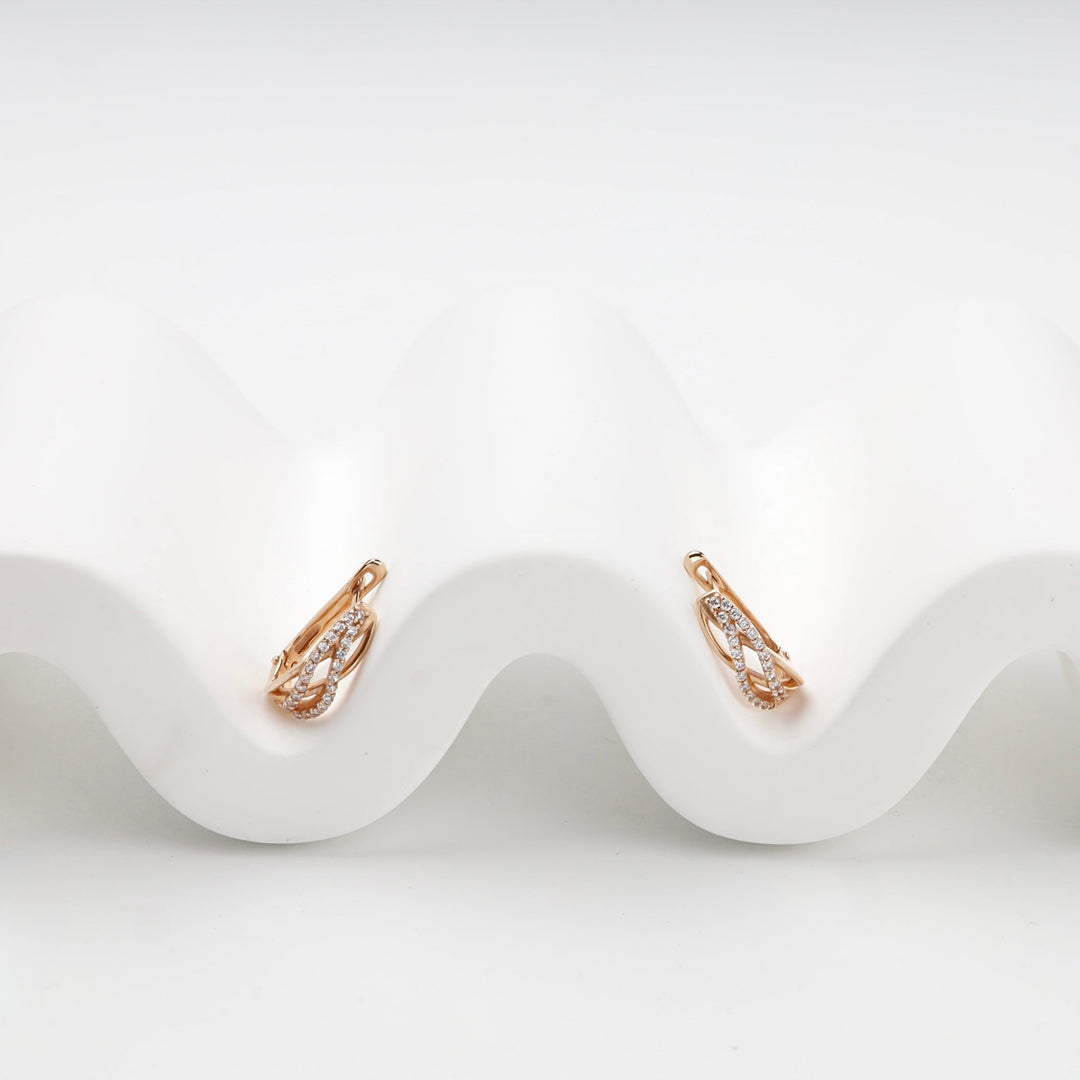 Rose Gold 14K (585) Interlaced Cubic Zirconia Earrings | Ukrainian Jewelry