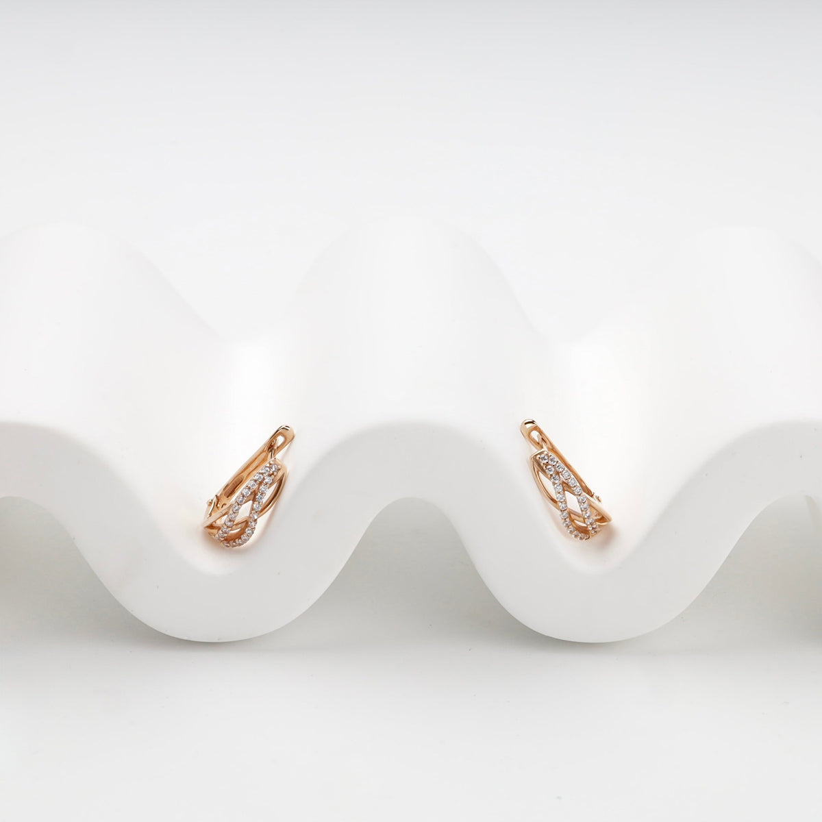 Rose Gold 14K (585) Interlaced Cubic Zirconia Earrings | Ukrainian Jewelry