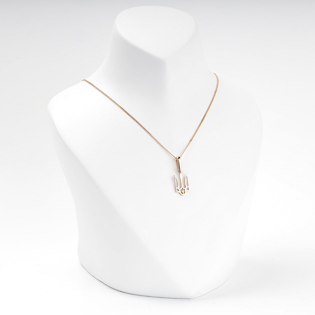 Rose Gold 585 Ukrainian Trident Pendant with Cubic Zirconia | Ukrainian Jewelry