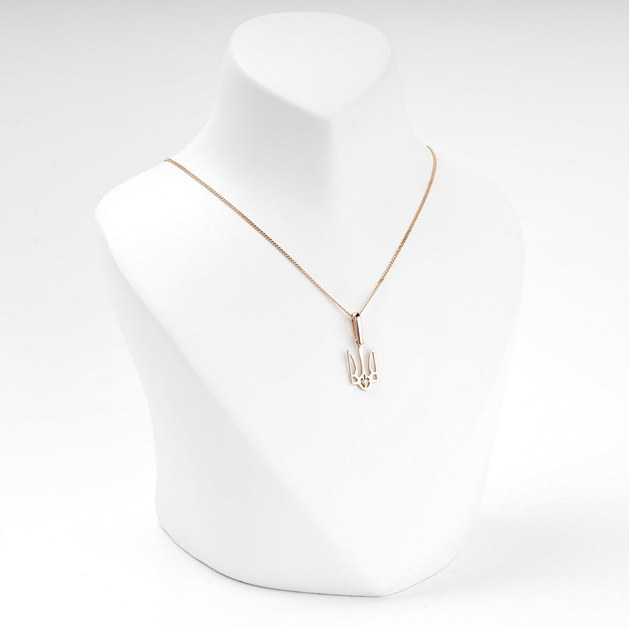 Rose Gold 585 Ukrainian Trident Pendant with Cubic Zirconia | Ukrainian Jewelry