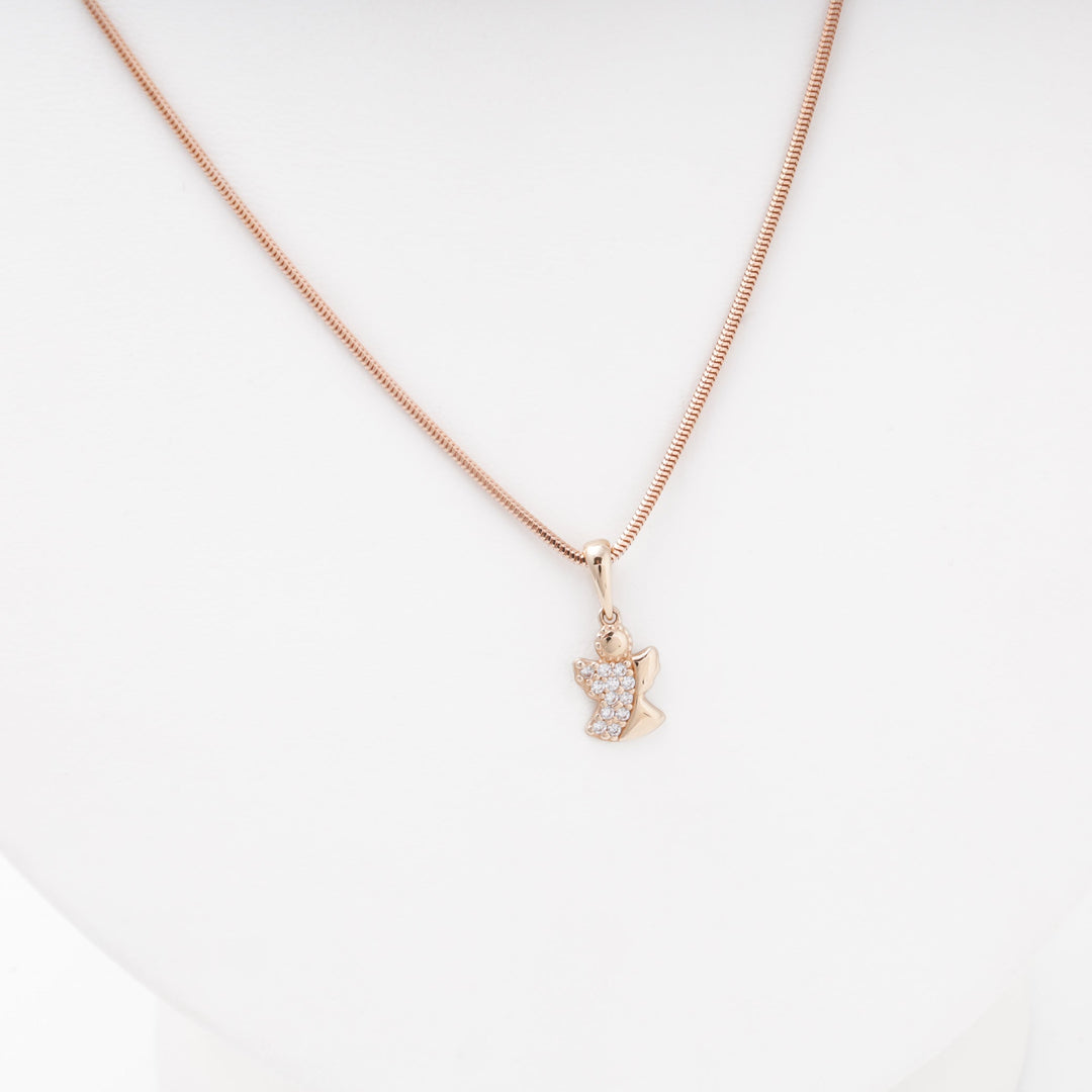 Rose Gold Angel Pendant with CZ, 14K (585) | Ukrainian Jewelry