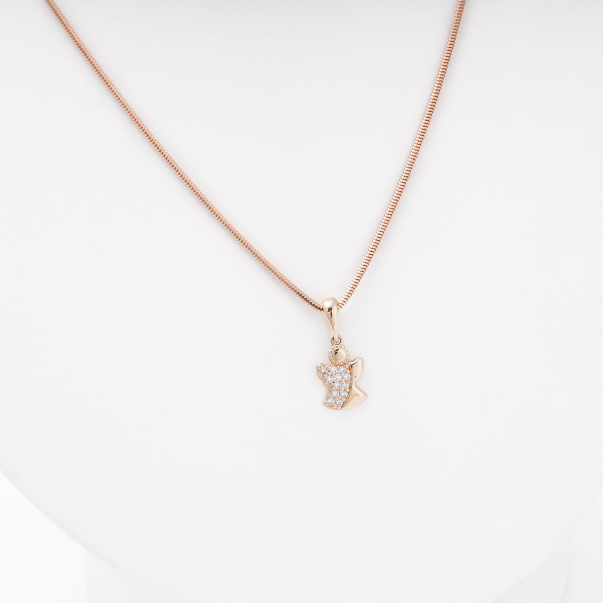 Rose Gold Angel Pendant with CZ, 14K (585) | Ukrainian Jewelry
