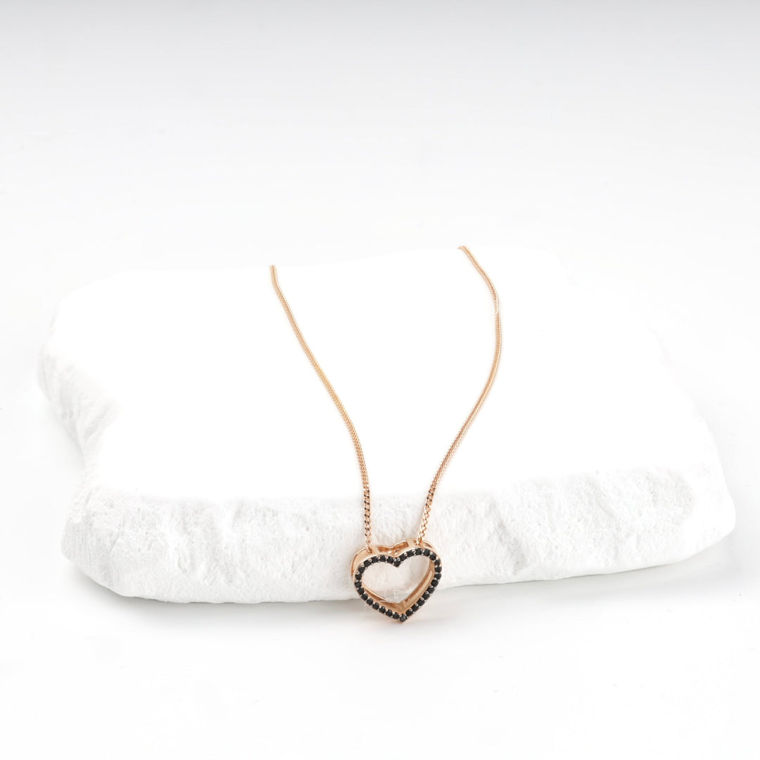 Gold 585 Open Heart Pendant with Black Cubic Zirconia | Ukrainian Jewelry