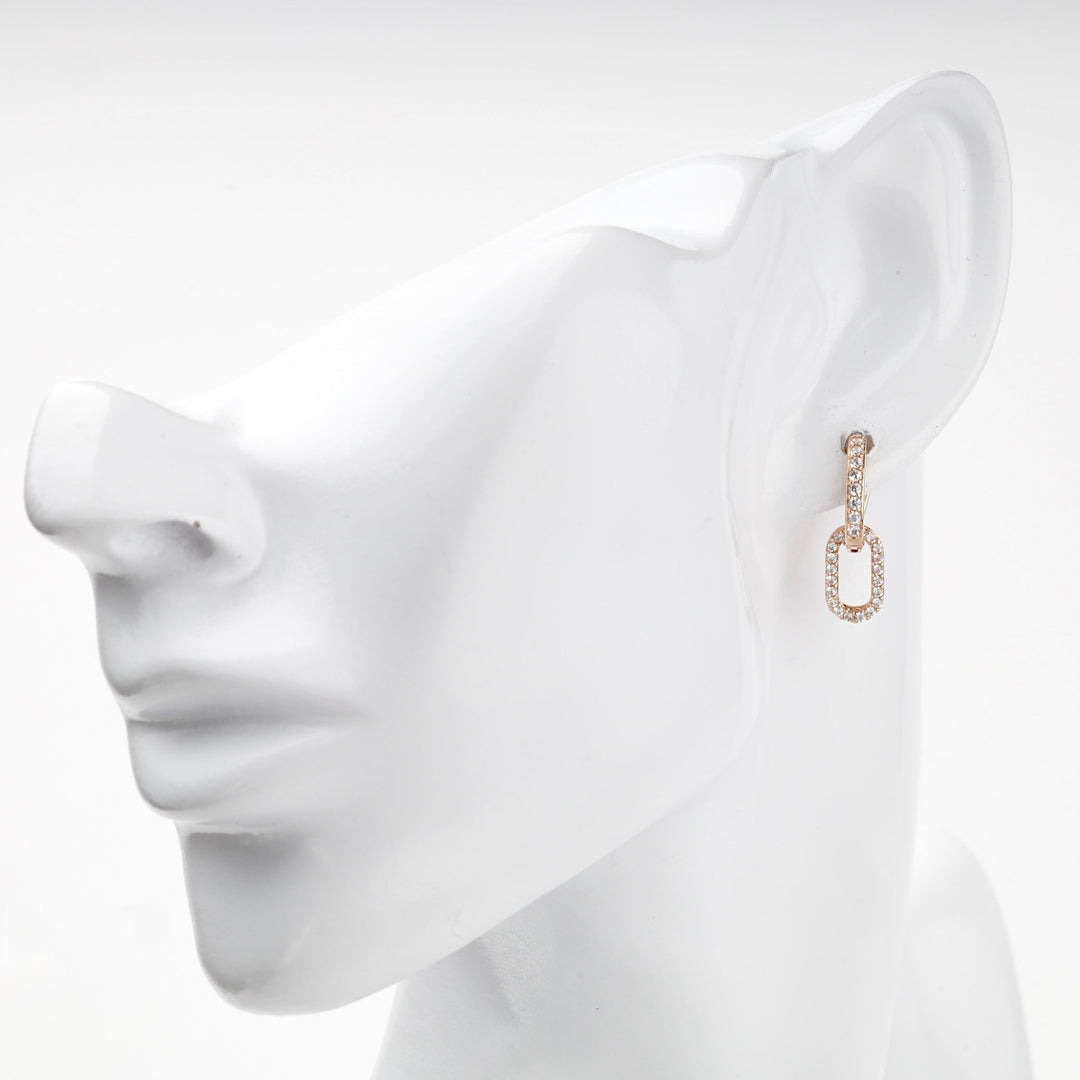 Rose Gold 14K (585) Cubic Zirconia Elongated Huggie Hoop Earrings | Ukrainian Jewelry