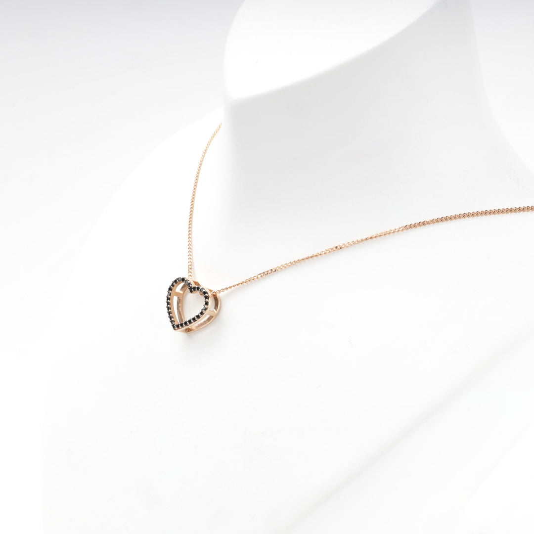 Gold 585 Open Heart Pendant with Black Cubic Zirconia | Ukrainian Jewelry