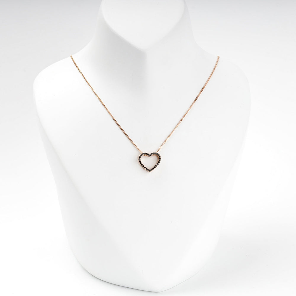 Gold 585 Open Heart Pendant with Black Cubic Zirconia | Ukrainian Jewelry