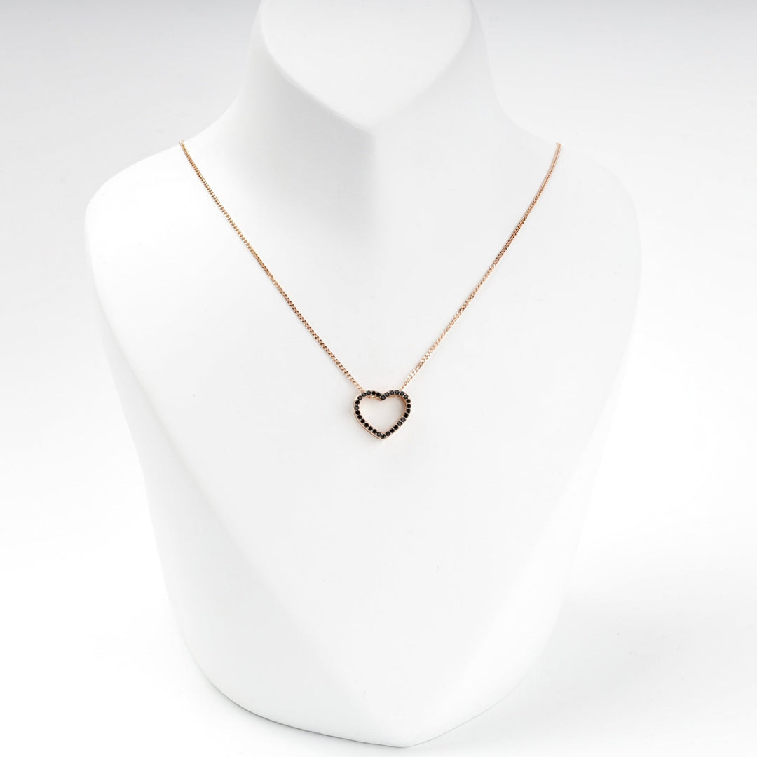 Gold 585 Open Heart Pendant with Black Cubic Zirconia | Ukrainian Jewelry