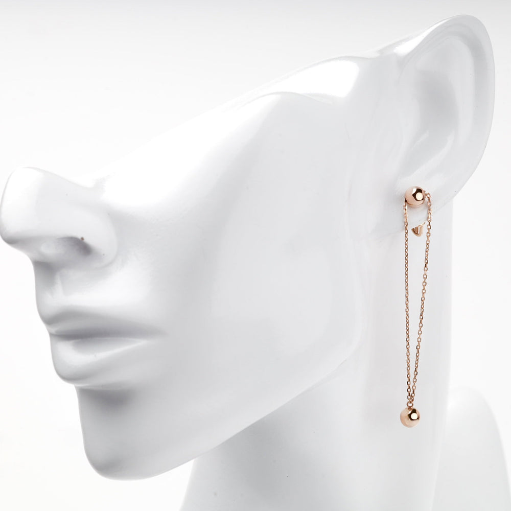 Rose Gold 14K (585) Double-Chain Ball Drop Earrings | Ukrainian Jewelry