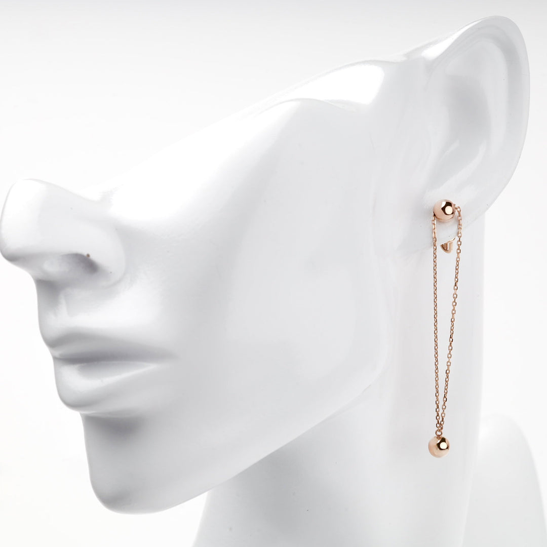 Rose Gold 14K (585) Double-Chain Ball Drop Earrings | Ukrainian Jewelry
