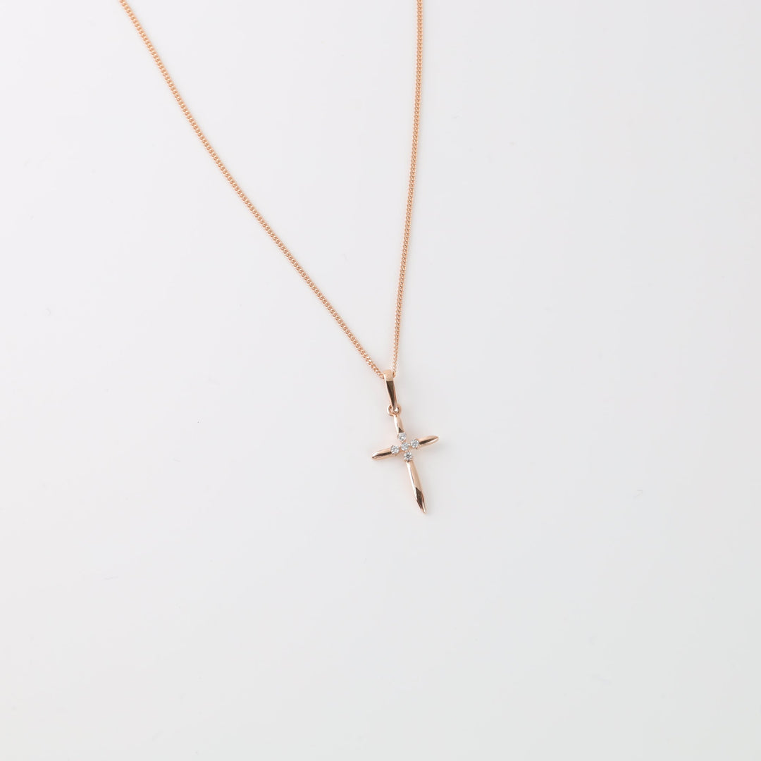Rose Gold 14K (585) Cross Pendant with Cubic Zirconia | Ukrainian Jewelry