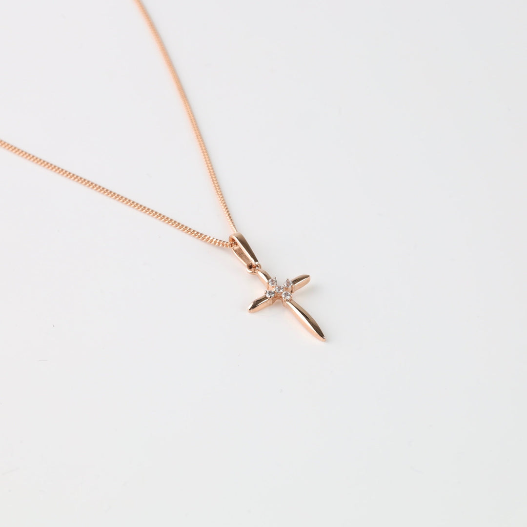Rose Gold 14K (585) Cross Pendant with Cubic Zirconia | Ukrainian Jewelry